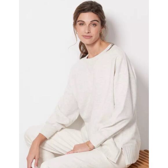 Evereve Tops - (Spots)Evereve Pullover Sweatshirt Crew Neck S Womens Top Ali Rib Inset Oatmeal